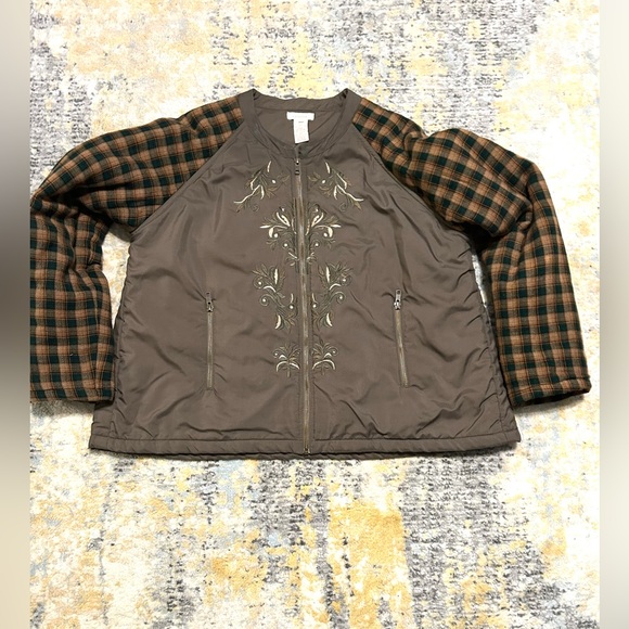 Sundance Satin Embroidered Jacket Plaid Sleeve - Picture 2 of 6